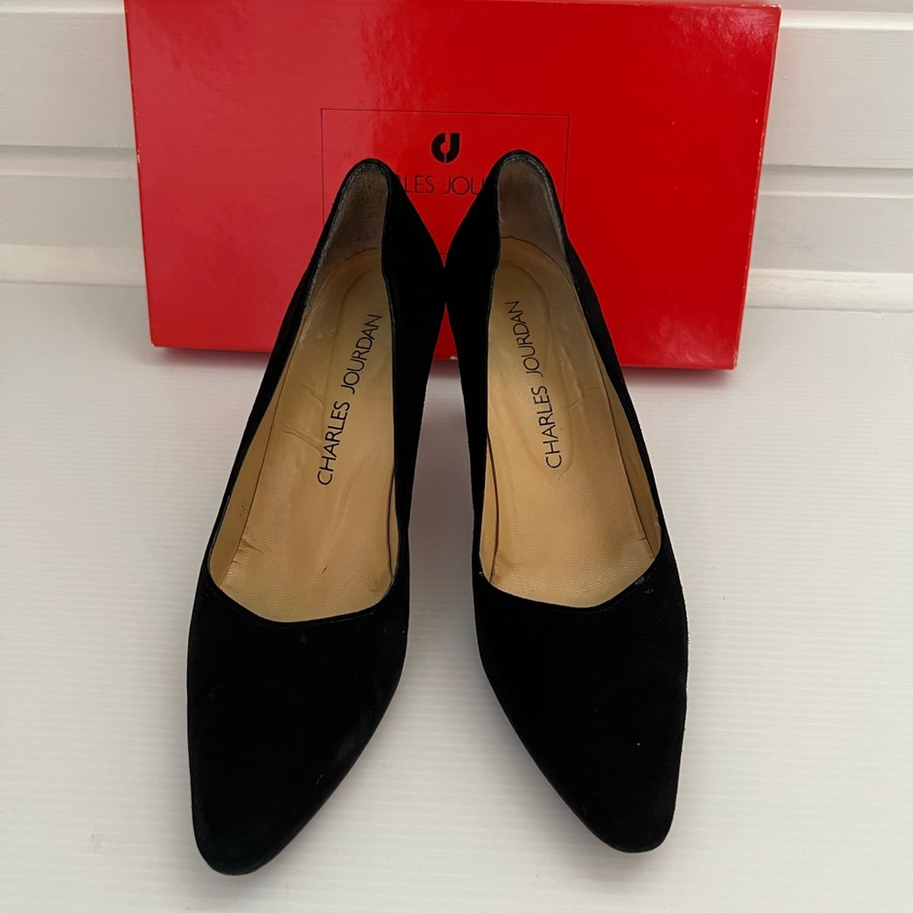 Charles Jordan Black Suede Heels Size 7.5